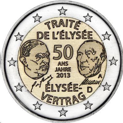 Vorderseite: 2 Euro Deutschland 2013 – 50. Jahrestag von der Unterzeichnung von der Élysée Vertrag