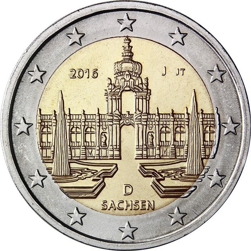 Vorderseite: 2 Euro Deutschland 2016 – Sachsen: Zwinger Palast in Dresden