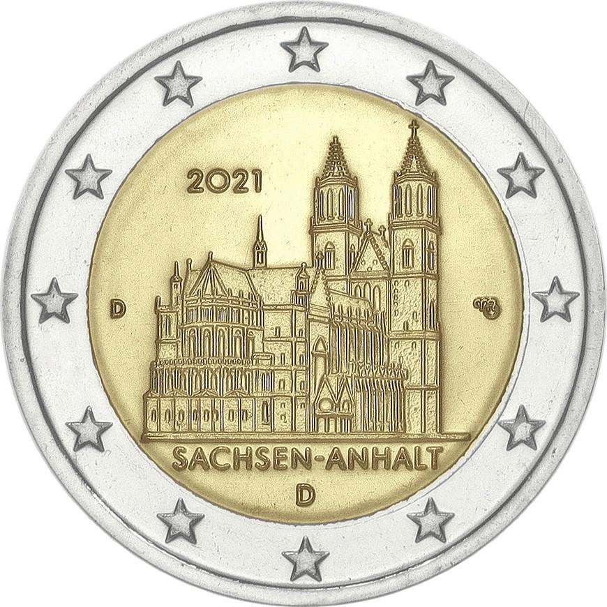 Vorderseite: 2 Euro Deutschland 2021 – Sachsen-Anhalt: Kathedrale von Magdeburg