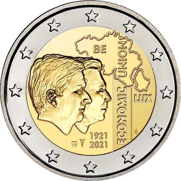 2 Euro Belgien 2021 – 100 Jahre seit Unterzeichnung von der Belgien–Luxemburg Wirtschaftsunion